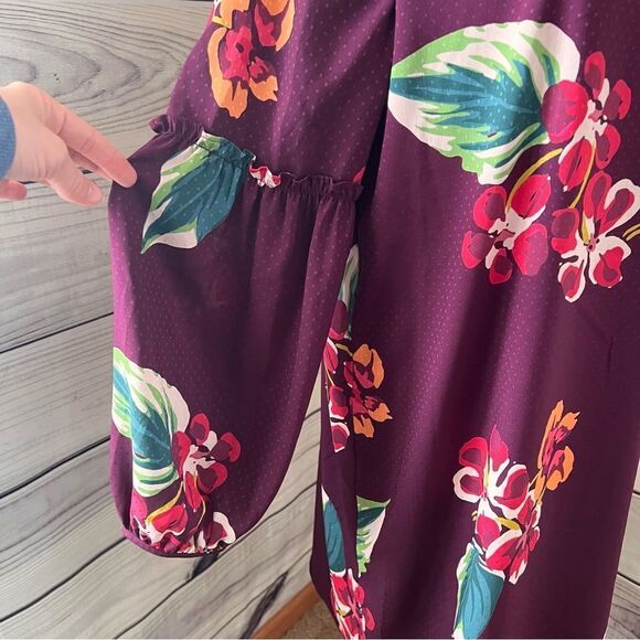 Loft Purple Floral Long Sleeve Shift Dress - Picture 4 of 10